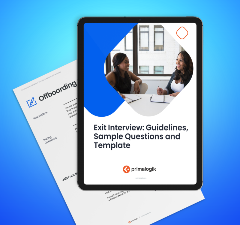 First page of exit interview sample question on a tablet screen